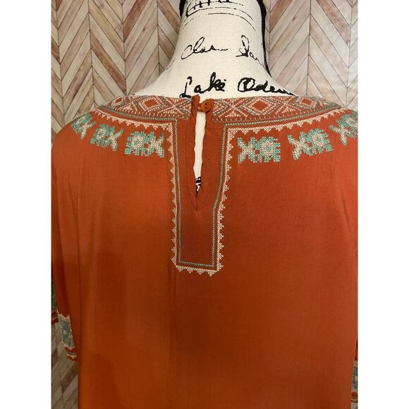 Mur Mur Anthropologie Embroidered Rust Orange Short Sleeve Dress Women's XL - Picture 5 of 8